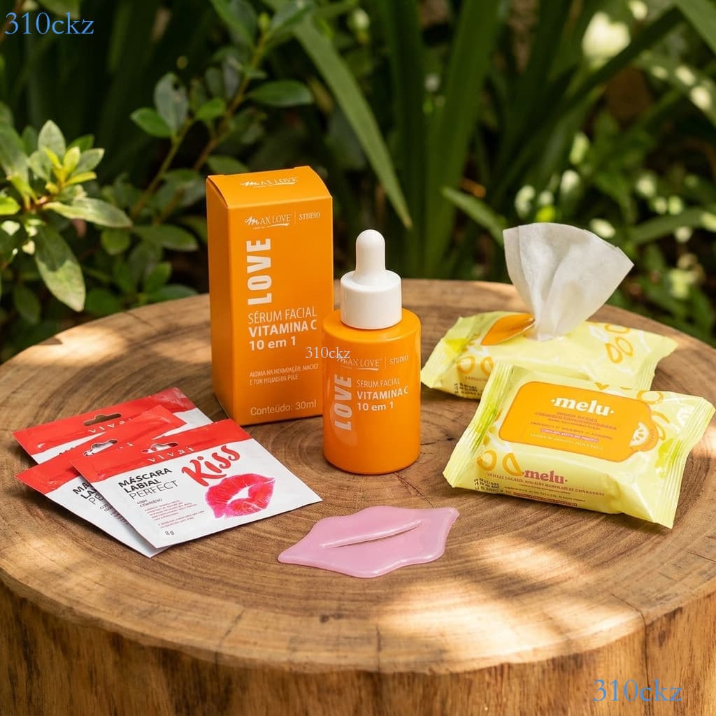 Conjunto 4em1 Beleza: Lenço Demaquilante Ruby Rose, Creme Q10, Sérum Max Love e Máscara Labial Vivai ✨310ckz