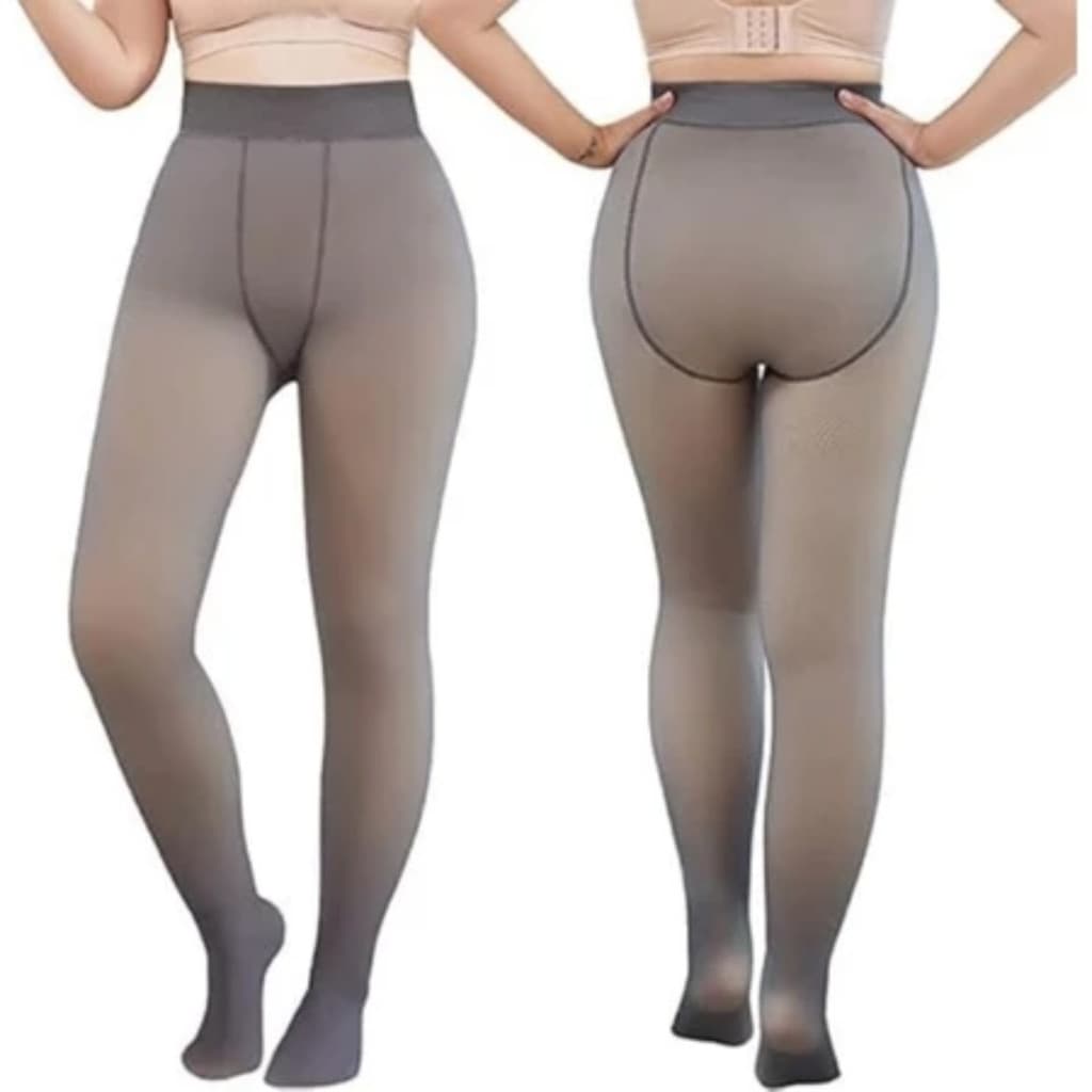 Cinza - (P) - Meia calça peluciada fina termica 85g