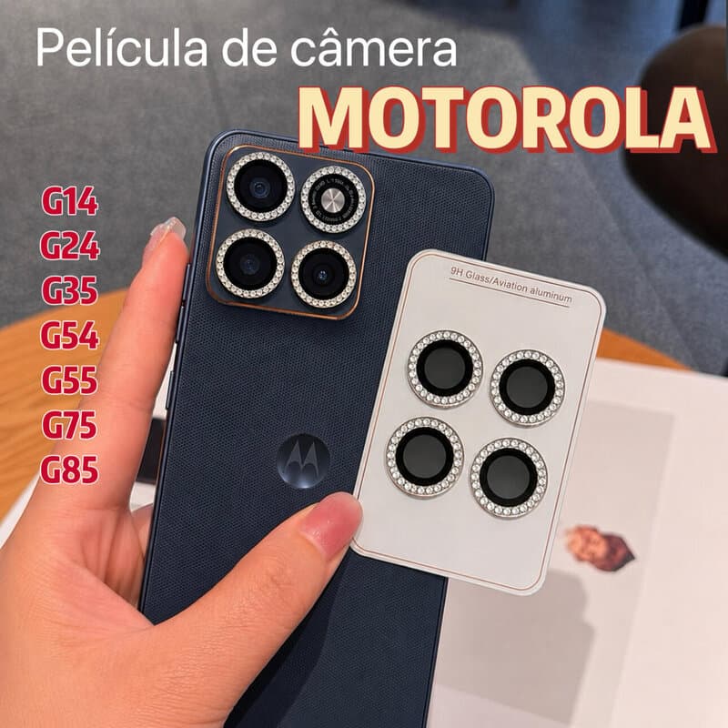 Película de Câmera strass MOTOROLA G14/G24/G35/G54/G55/G75/G84/G85 Protetor da Lente Diamante brilho