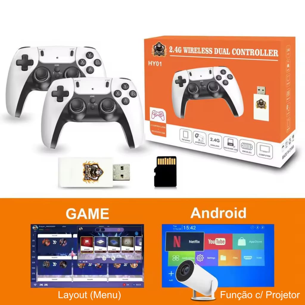Game Stick 4K +20.000 Jogos Retrô 🎮 2 Controles Sem Fio | Plug & Play HDMI | SNES PS1 Atari
