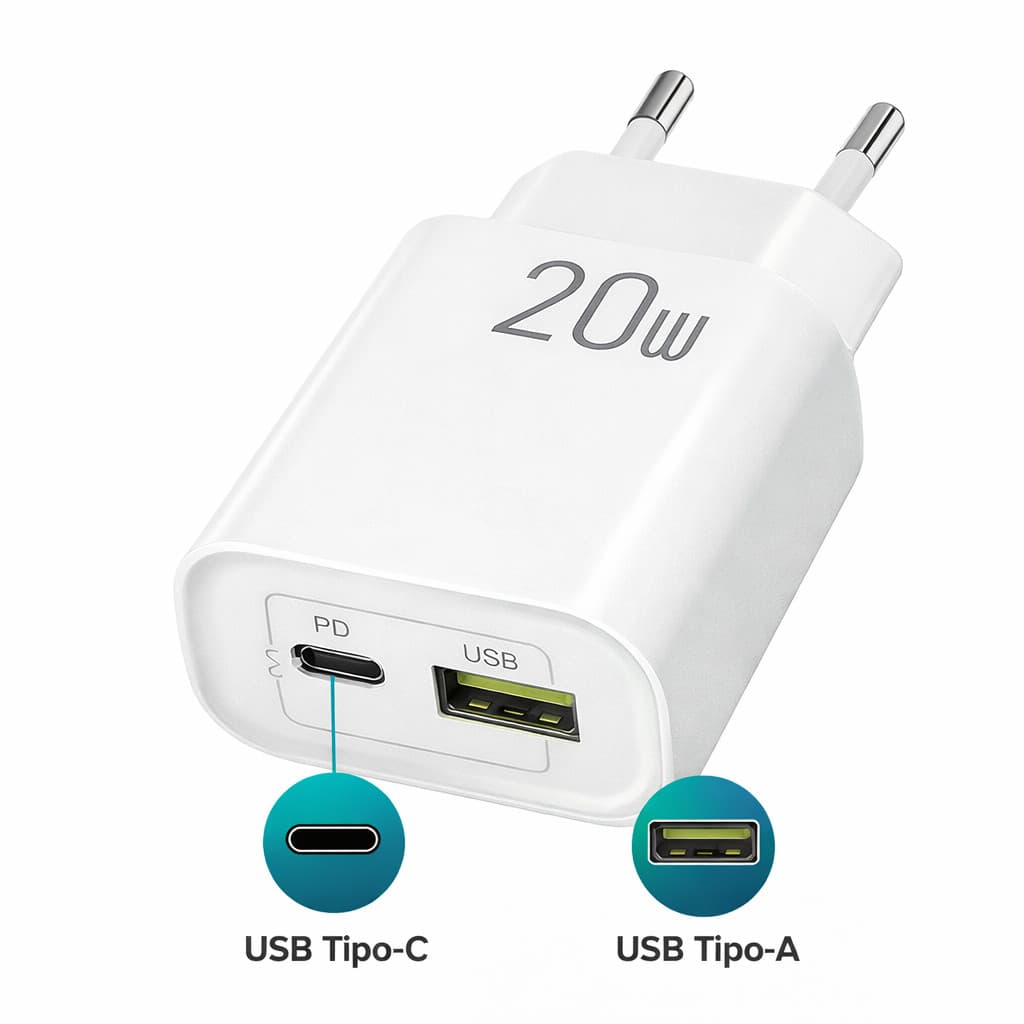 Carregador Turbo 20W USB + Tipo-C