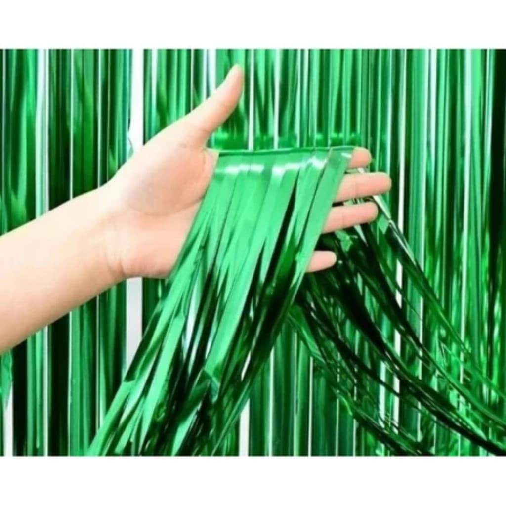 Verde - Cortina Franja Metálica 1mx2m Decoração Festa Aniversário Evento Cenário