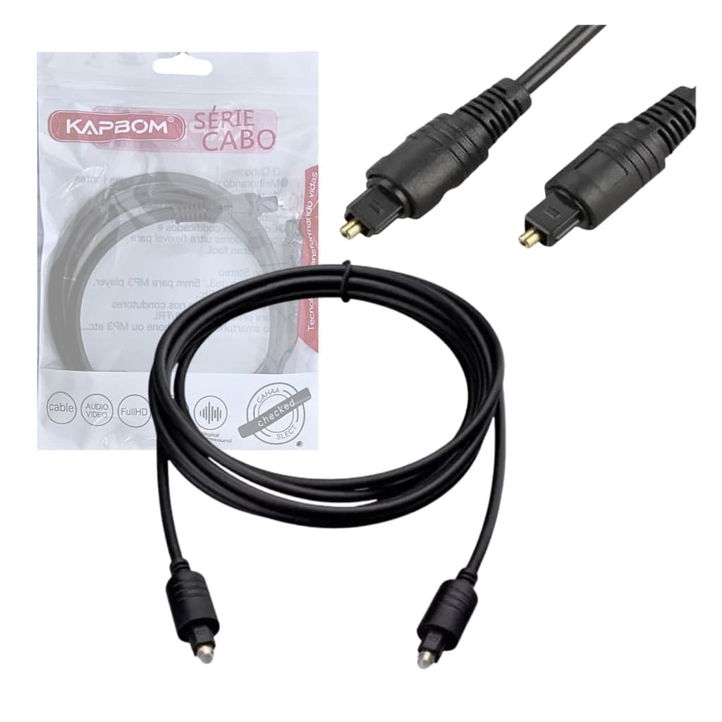 Cabo de Áudio Óptico Toslink para TV, Monitor e Receptores 1,5 Metros Kapbom KAP-C038