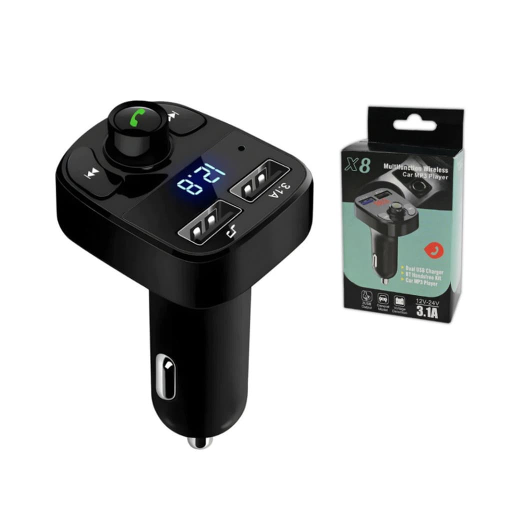 ￼Carregador Carro Transmissor Fm Bluetooth Veicular X8 Mp3 R
