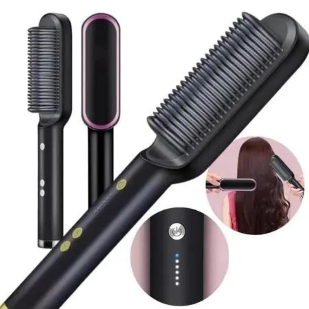 Escova Alisadora Elétrica Bivolt para Cabelos Modela, Alisa Rápido, Compacta e Portátil – PRETO