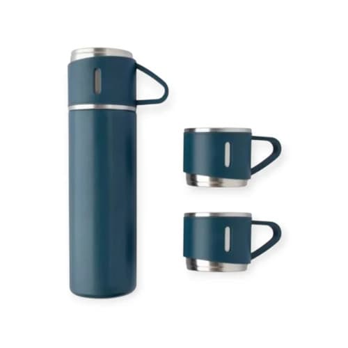 Combo Azul: Garrafa Térmica 500ml + 3 Xícaras Duráveis