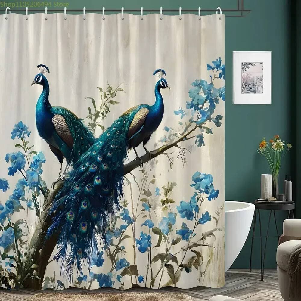 Linda Cortina De Chuveiro Pavão Florescendo Flor Botânica Aquarela Criação Artística De Poliéster Banheiro Dezembro