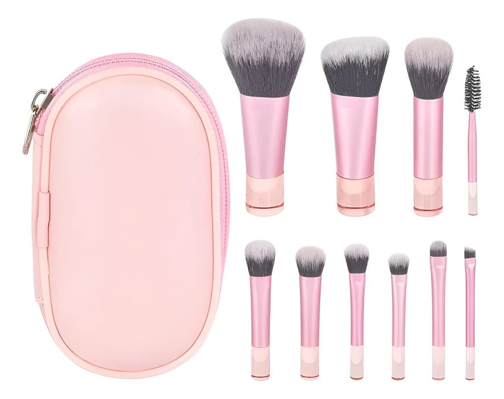 Conjunto De Pincéis De Maquiagem Com 10 Mini Pincéis e Estojo