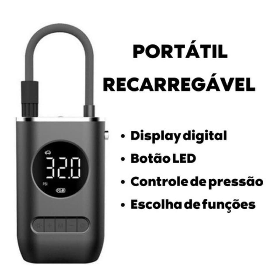 Mini Calibrador Compressor Elétrico Digital Portátil Pneu Carro Bike Bivolt