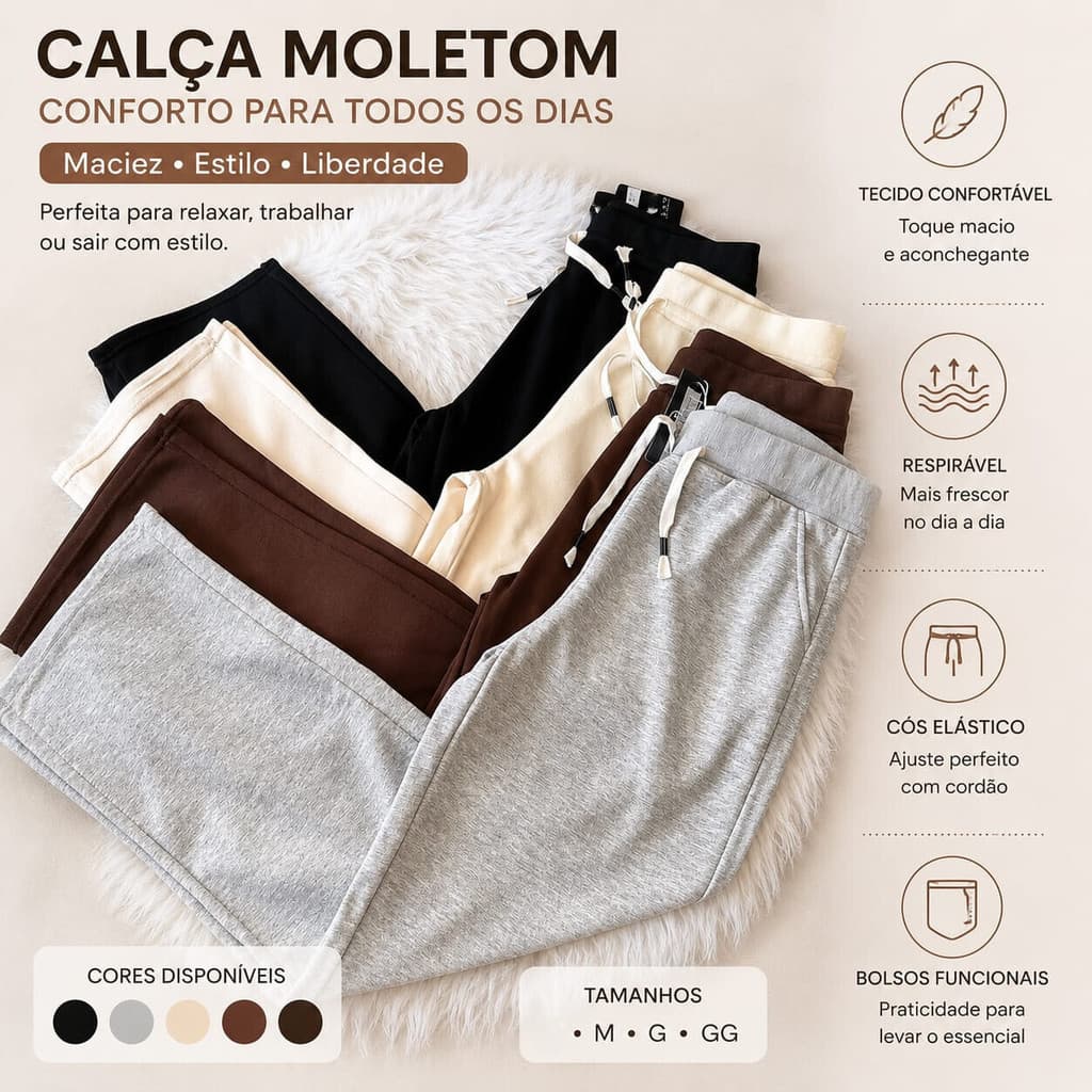 Calça Feminina Pantalona Moletom Premium Cintura Alta Confortável Casual Inverno - Cod:45