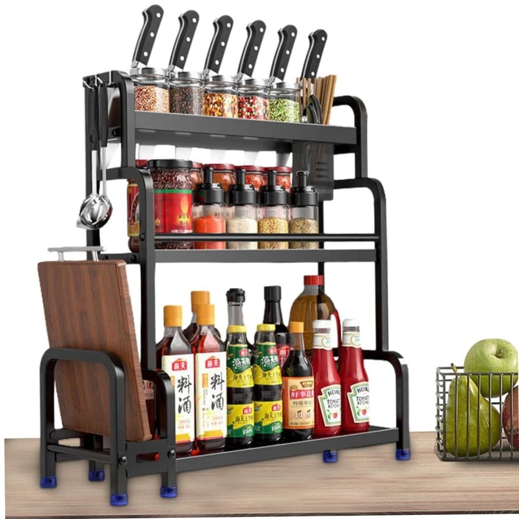 Organizador de Cozinha Multiuso 3 Andares – Suporte para Temperos, Facas e Tábua