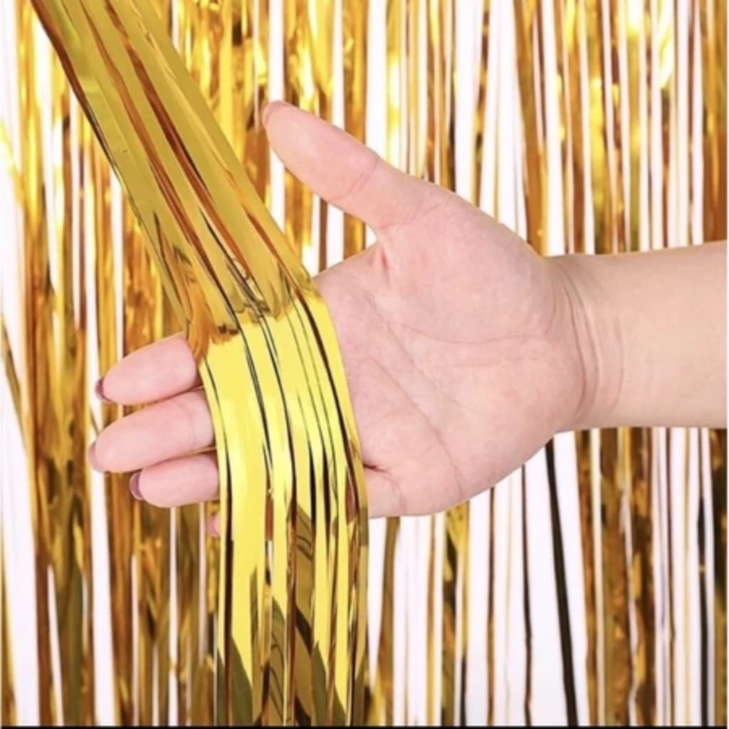 Dourada - Cortina Metalizada Franja 1x2m Decoração Festa Aniversário Painel