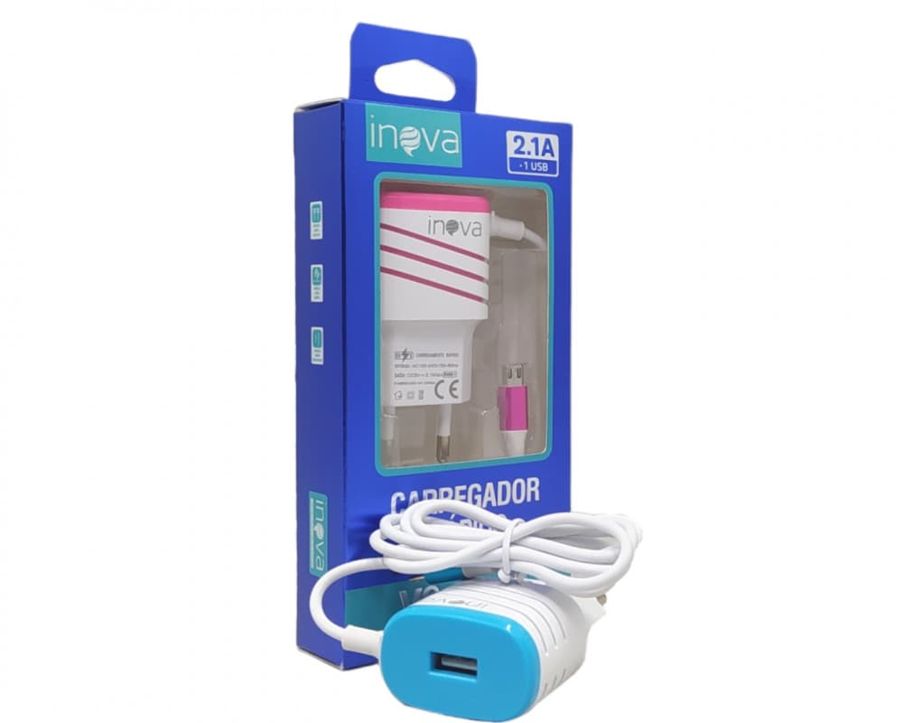 Carregador Completo com Fio 2.1A Tipo V8 e 01 porta USB INOVA CAR-G5014-G28