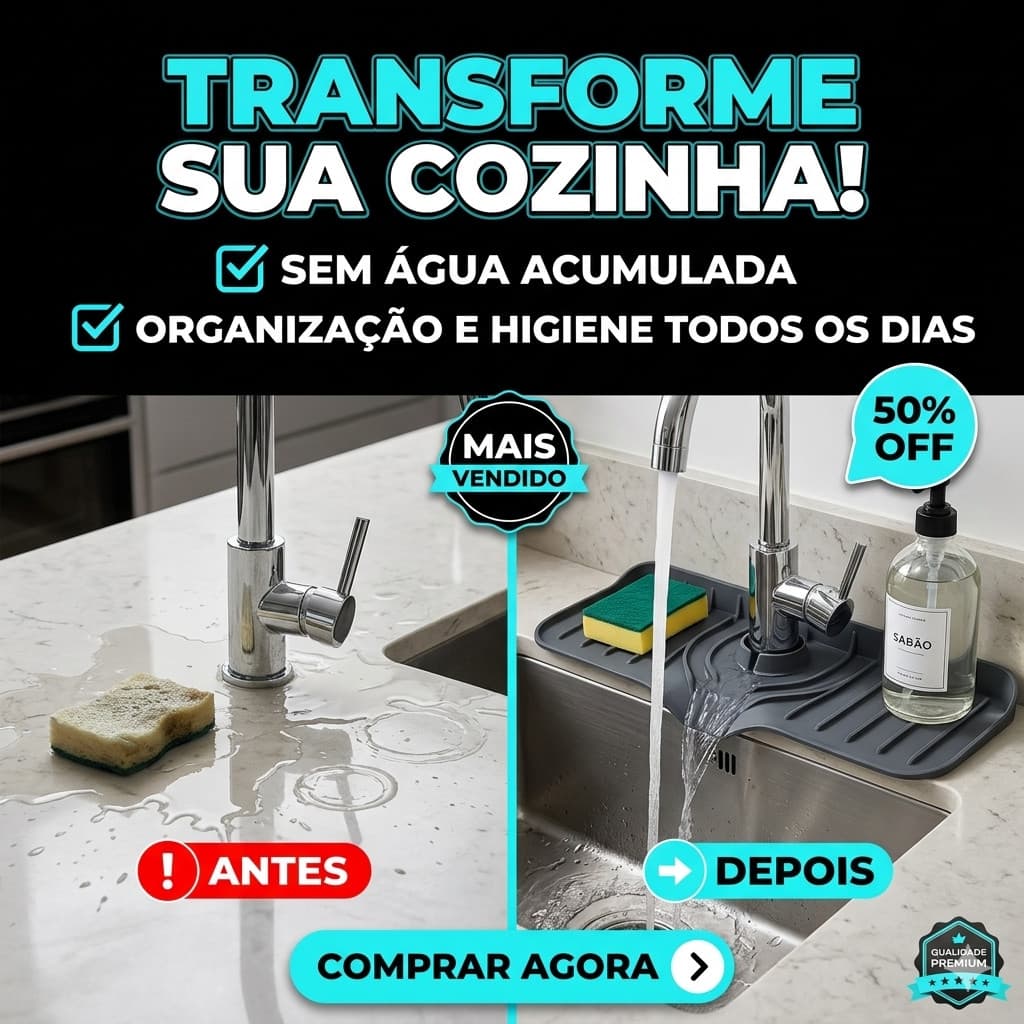Protetor de Pia Silicone Escorredor Anti Respingo Cozinha
