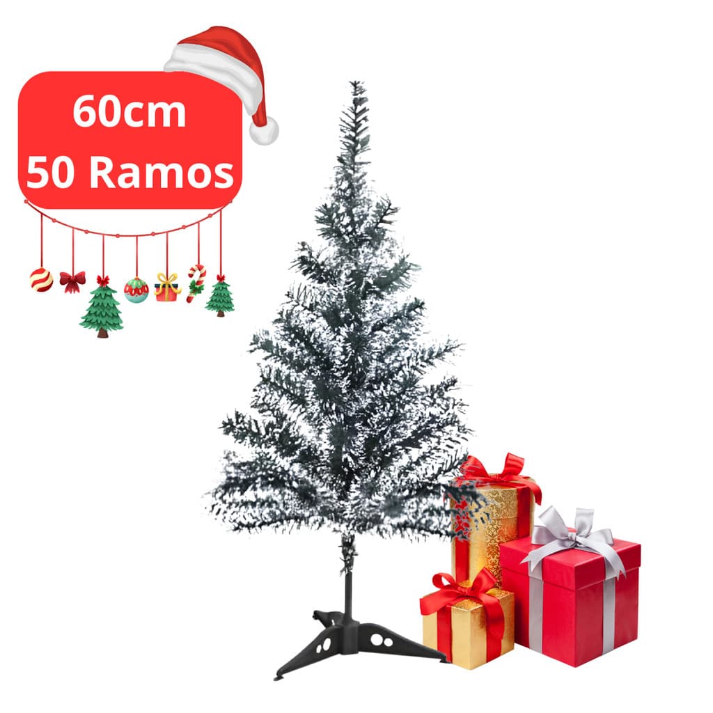 Árvore de Natal 50 Ramos Pinheiro de Mesa Pequena Verde com neve 60 cm