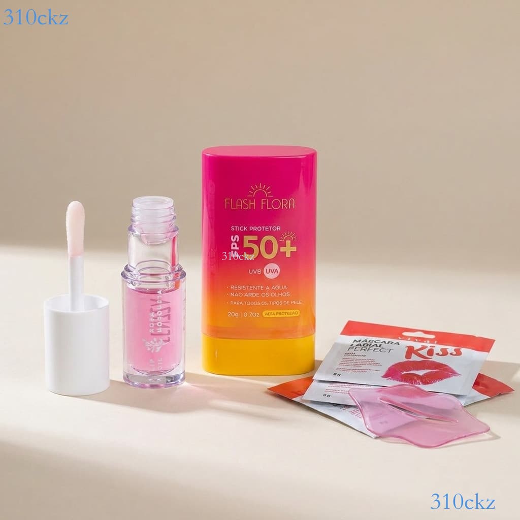 Kit Protetor Solar FPS 50+ Bastão + Óleo Labial Rosa Mosqueta + Máscara Labial Colágeno Hidratação e Proteção ✨310ckz