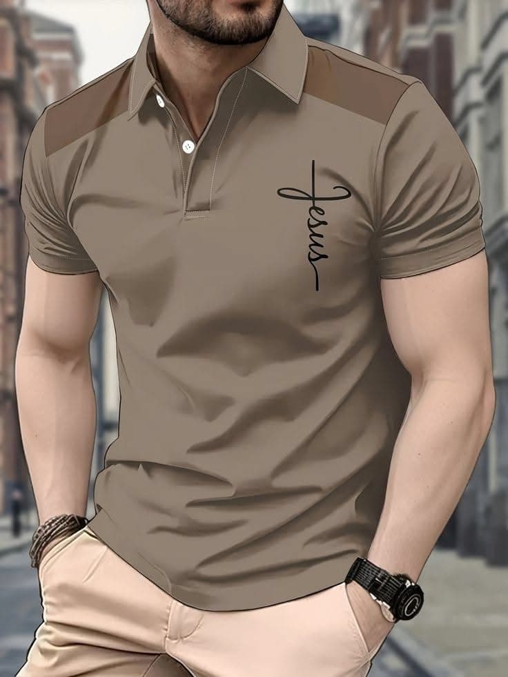 Camisa Polo Masculina Com Estampa Cruzada De Jesus , Blusa casual De Manga Curta Botões Para Uso Diário E De Rua