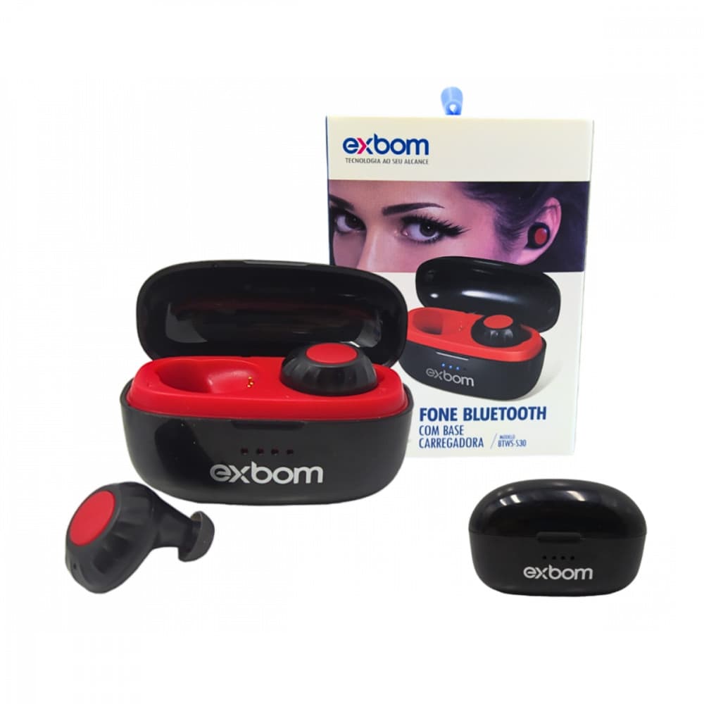 Fone de Ouvido Intra Auricular Bluetooth com Case de Carregamento TWS Exbom BTWS-S30