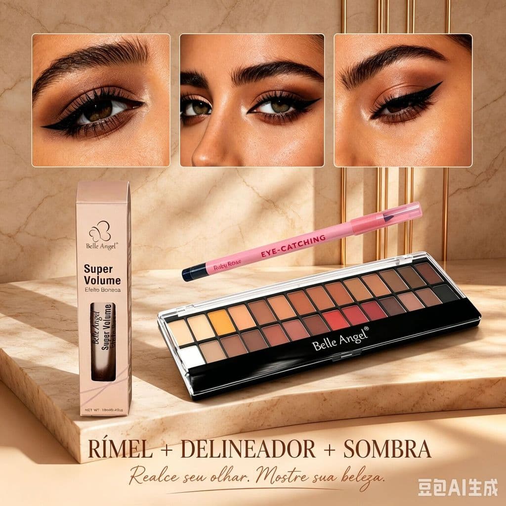 Belle Angel Rímel Super Volume, Ruby Rose Lápis, Sombra – Toque Suave e Fixação B039+B013+2400