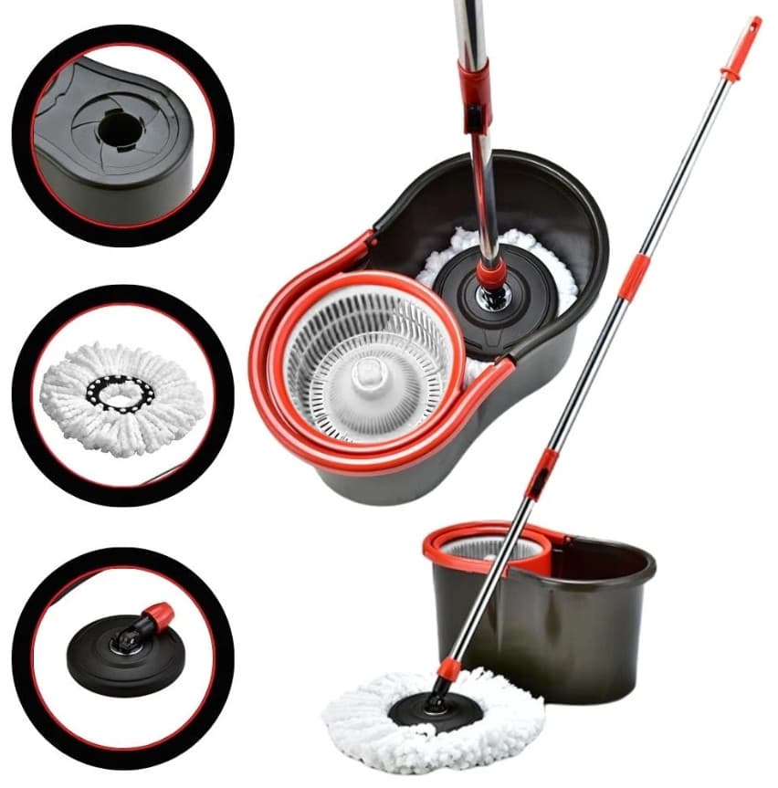 Mop Giratório 8L Esfregão 360° Regulável com Refil Balde Cabo 1 Refil de microfibra Plastico cores aleatorias
