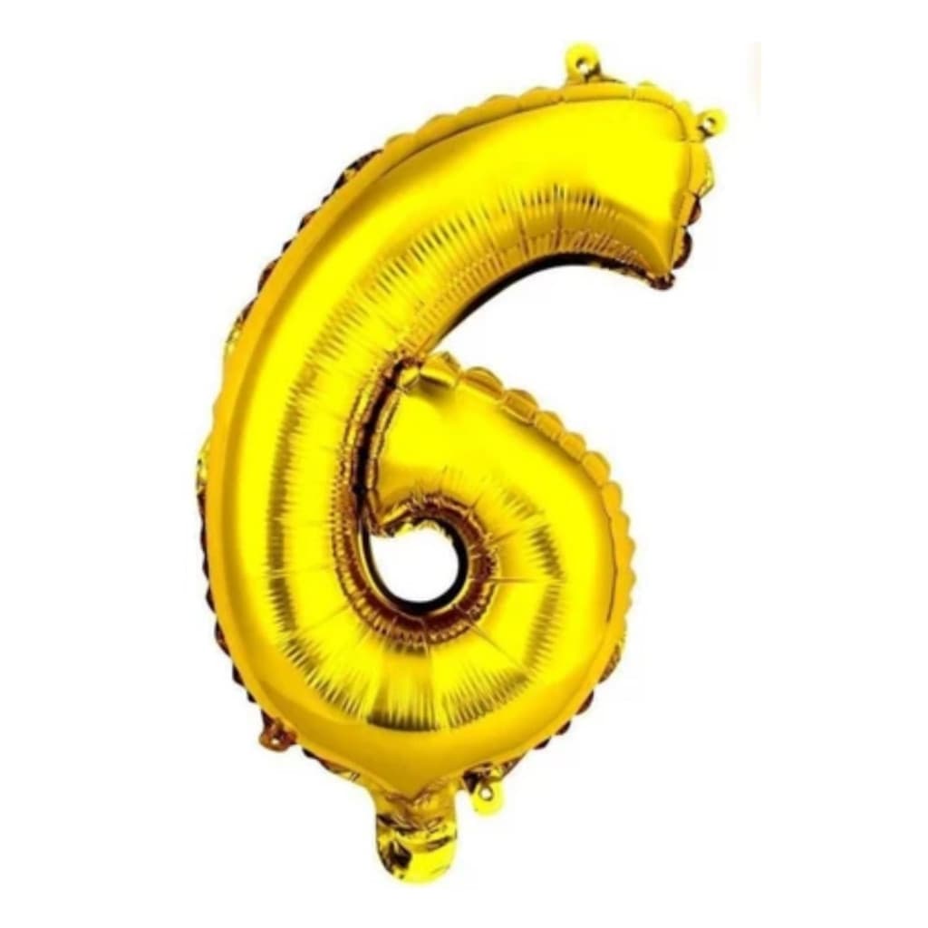 Balão Número 6 (SEIS) Metalizado Dourado 40cm 16 Polegadas Decoração Festa Mesversário Aniversário