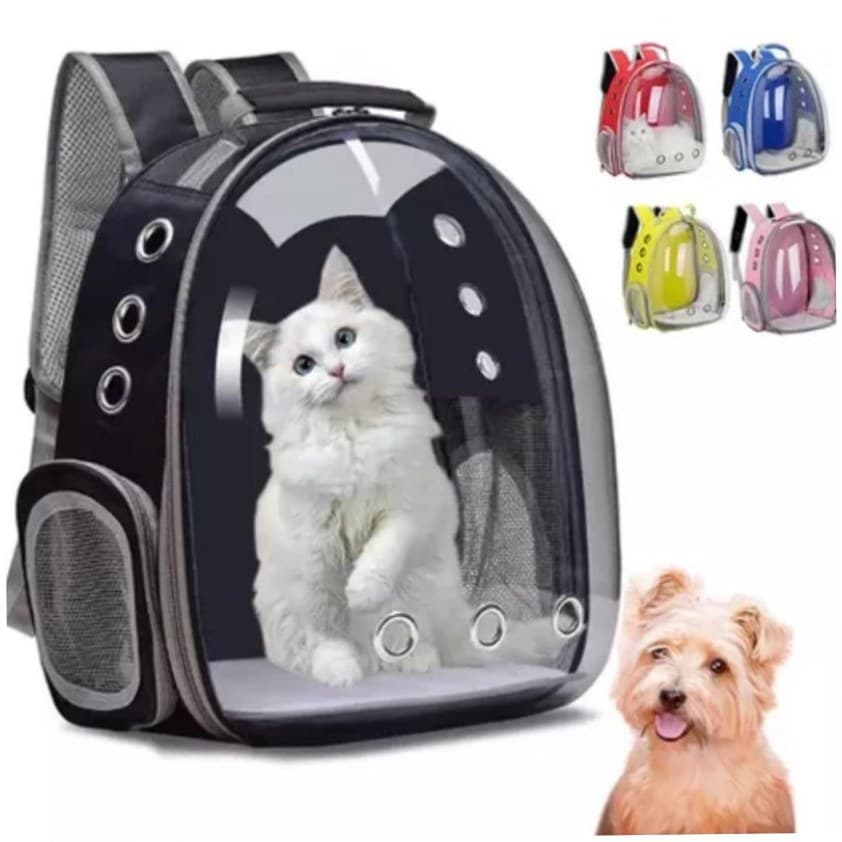 PRETO - Mochila Pet Transporte para Cães e Gatos Visão Ampla com Entrada de Ar
