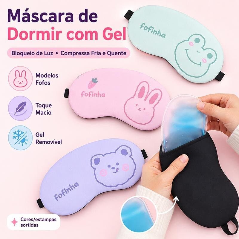 Máscara de Dormir com Gel Quente e Frio, Bloqueia Luz, Alivia Cansaço dos Olhos, Estampa Cartoon