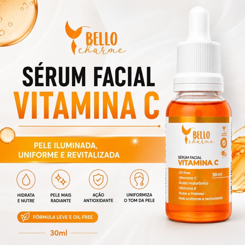 Sérum Facial Vitamina C - indicado para todos os tipos de pele, pele mais iluminada e uniforme