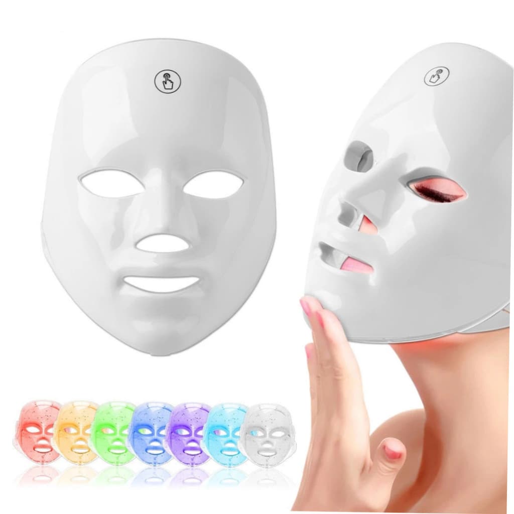 Máscara Facial LED com 7 Cores – Fototerapia para Rejuvenescimento, Clareamento e Poros Encolhíveis