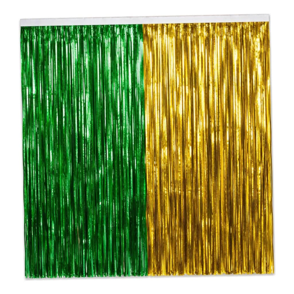 Kit Verde e Dourada - Cortina Metalizada Franja 1x2m Decoração Festa Brasil Aniversário