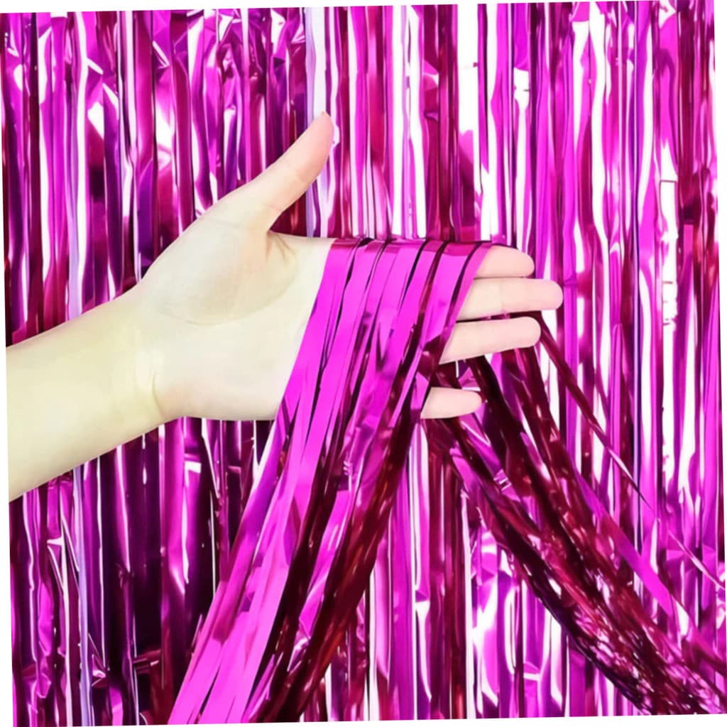 Cortina Franja Metálica 1x2m Painel Decoração Festa Fundo Fotográfico Cenário - Cor Pink