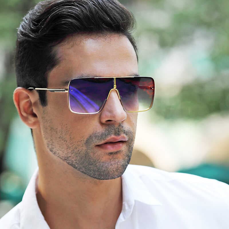 Óculos de sol masculino peça conjunta moda grande quadro quadrado óculos de sol masculino na moda europeu americano rua