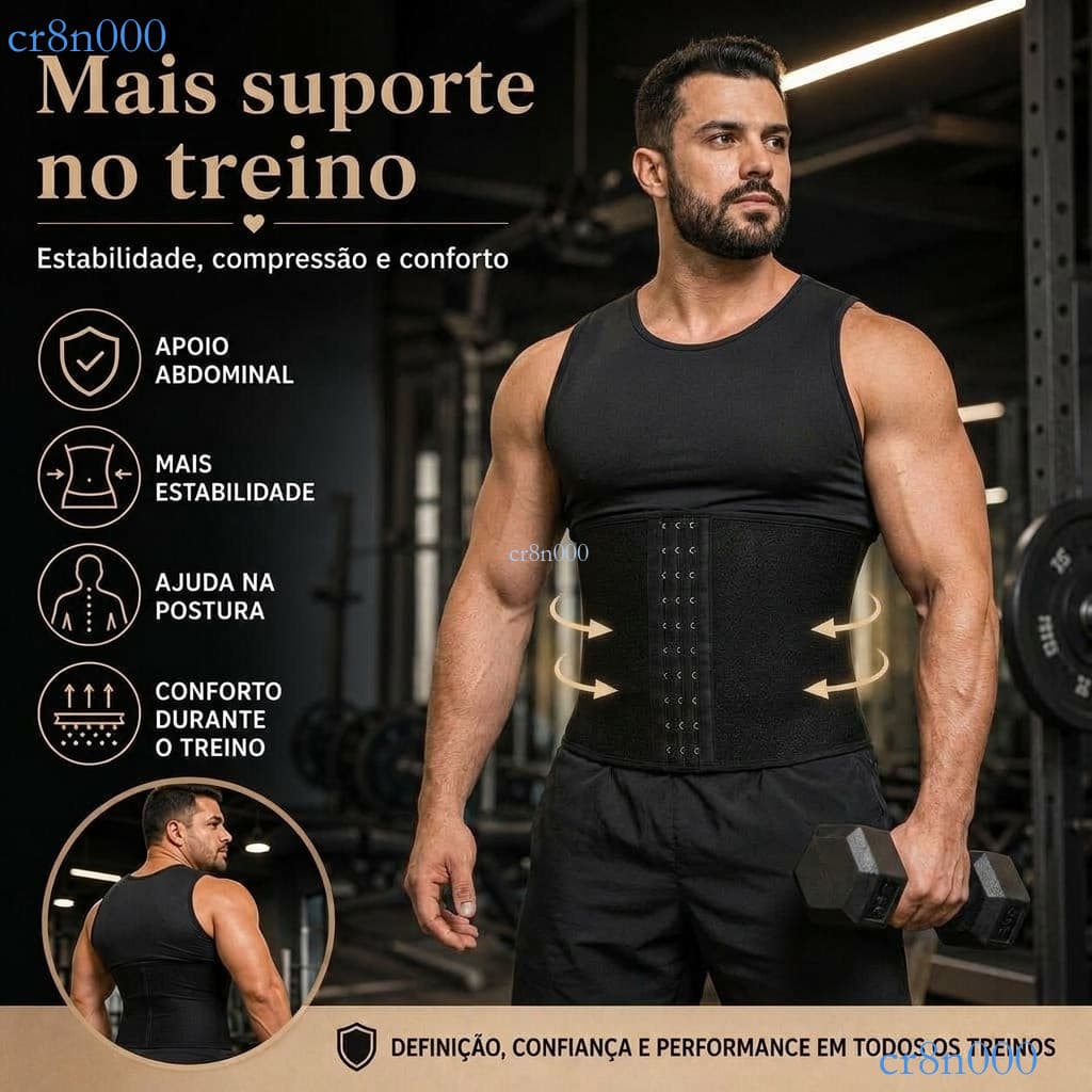 Cinta Modeladora Masculina Abdominal Alta Compressão Ajustável Academia Fitness Postura Treino ✨cr8n000