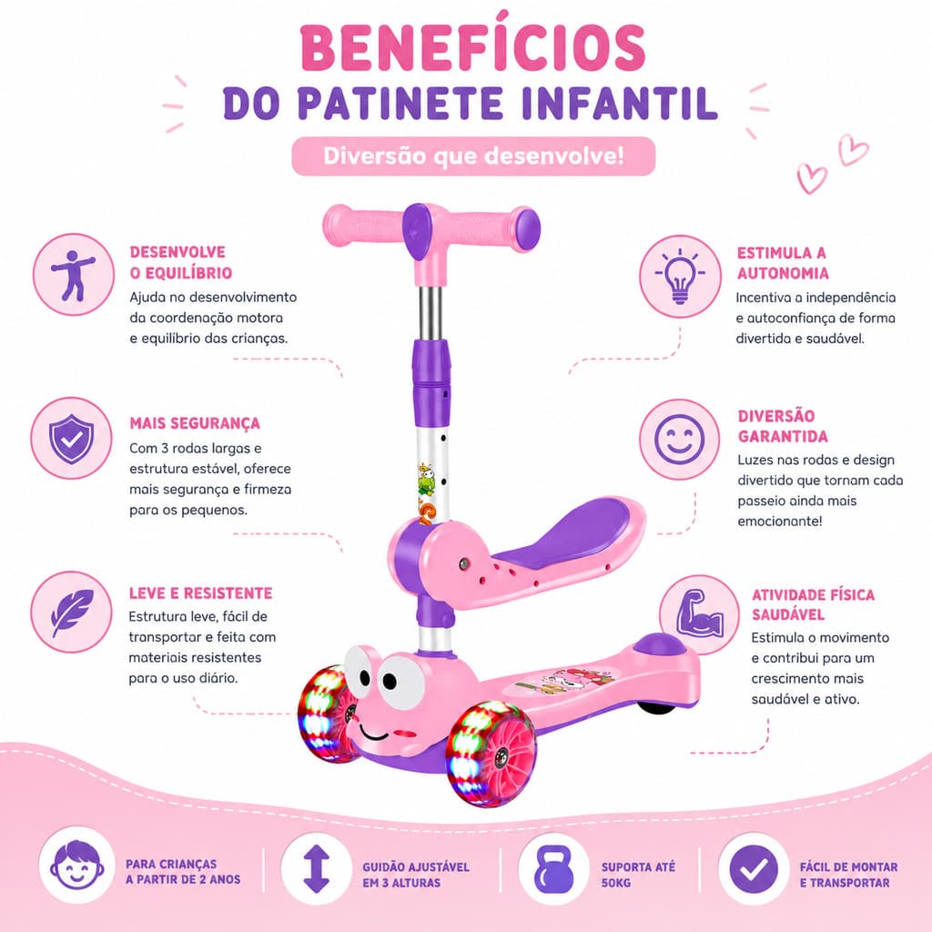 Patinete Infantil 3 Rodas com Assento SAPO
