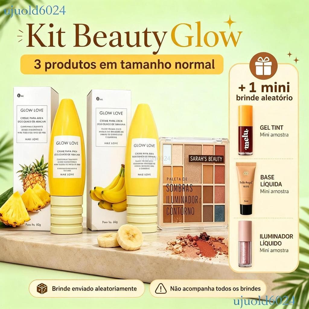 Kit Beauty Glow Love 3 Produtos Tamanho Normal Creme Área Dos Olhos Paleta Maquiagem Com Brinde Aleatório  ✨cr8n000