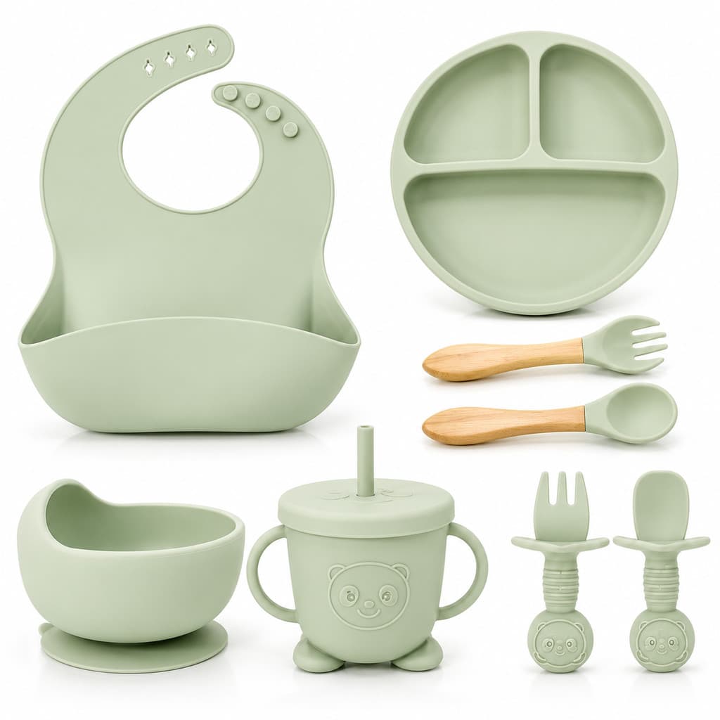 Kit 8 Peças de Talheres de Silicone para Bebês e Crianças