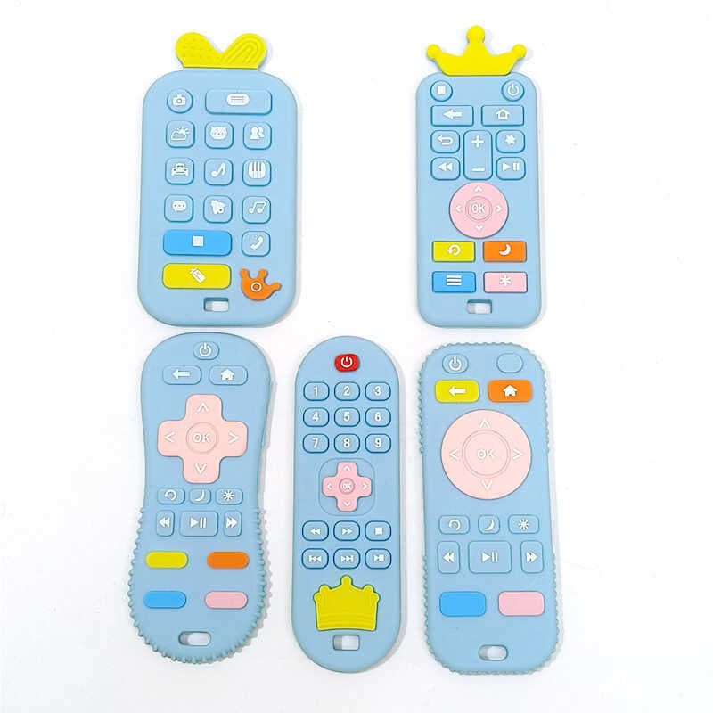 Conjunto de 5 peças mordedor de bebê Molar vara simulação controle remoto bebê grau alimentício Silicone desejo Oral per