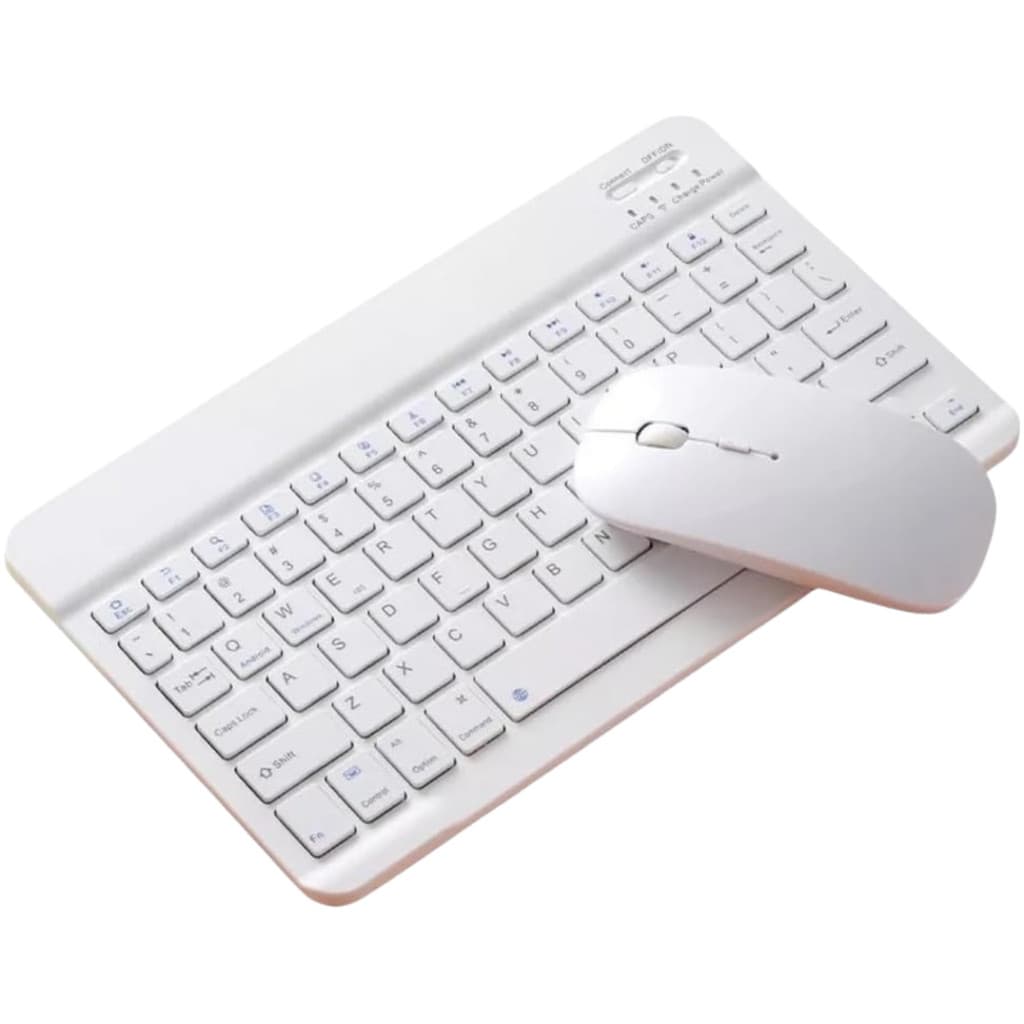 BRANCO - Conjunto de Teclado + Mouse Sem Fio Bluetooth Para Notebook e Tablet