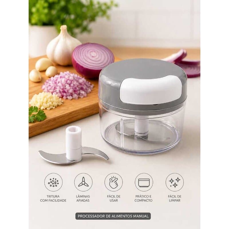 Mini Processador Triturador Manual Alho Cebola Corda 200ml