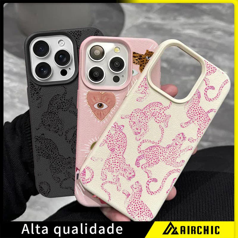 Capa De Telefone Para iPhone 16 15 14 13 12 11 Pro Max XS XR 15 16 Plus Couro Do Plutônio Leopardo Impressão Silicone Fo