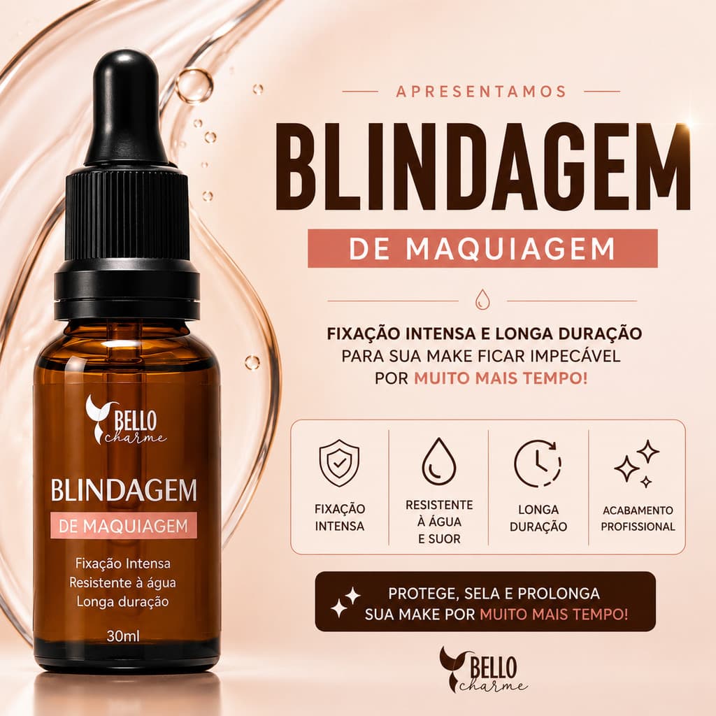 Blindagem de Maquiagem - sela sua maquiagem, protegendo contra água, suor e oleosidade