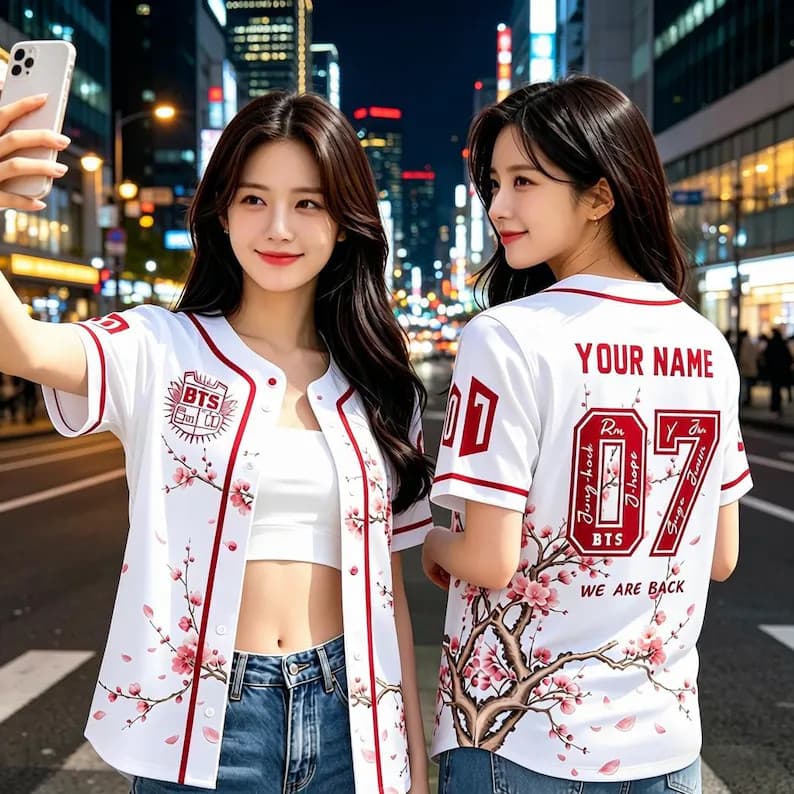 (Personalização Gratuita) Camisa de beisebol, estilo Hanbok para fãs, merch de concerto personalizada
