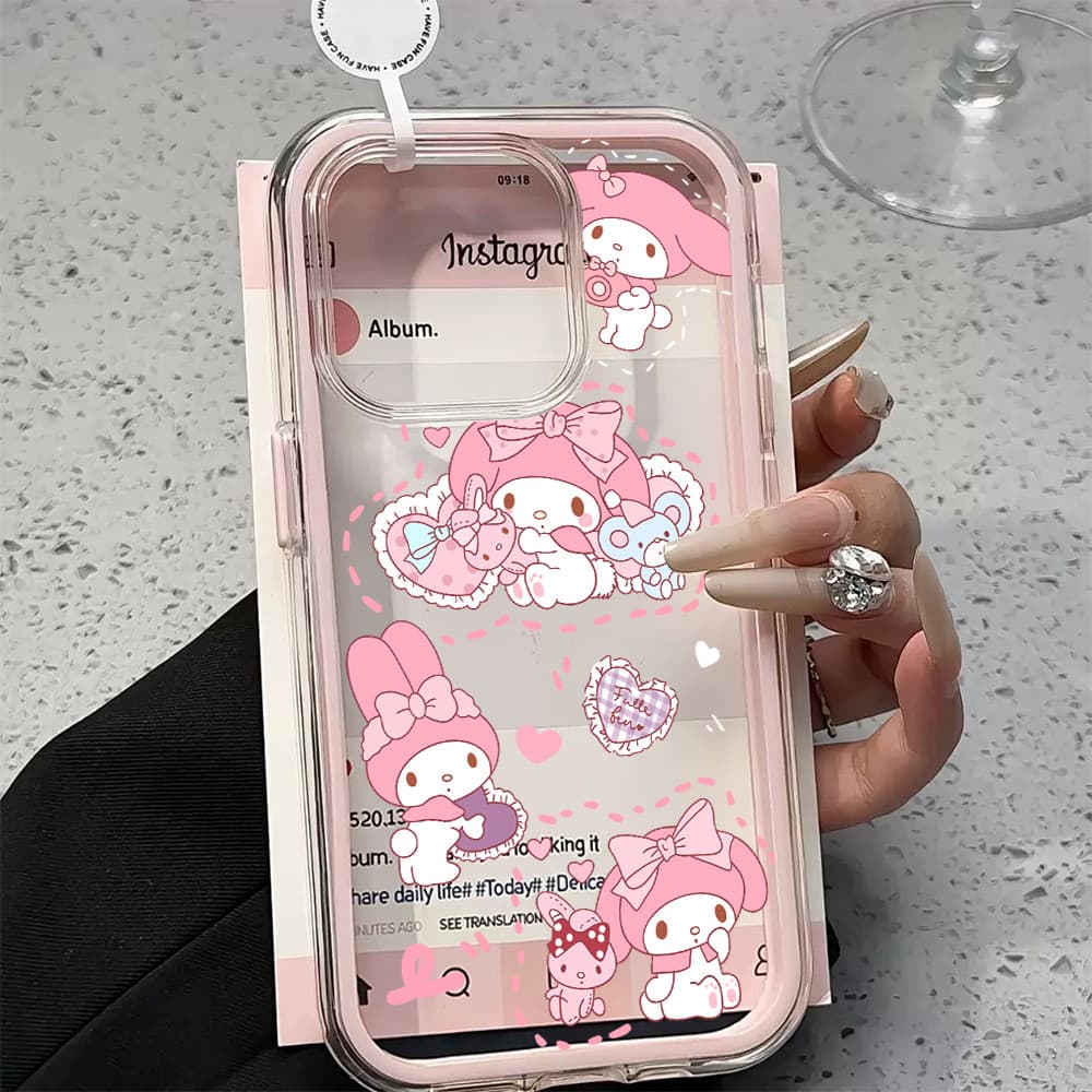 Capinha Capa de Anti-impacto 3 Em 1 Para iPhone 11 12 13 14 15 16 Pro Max Plus Transparente Case Mul Sanrio Soul