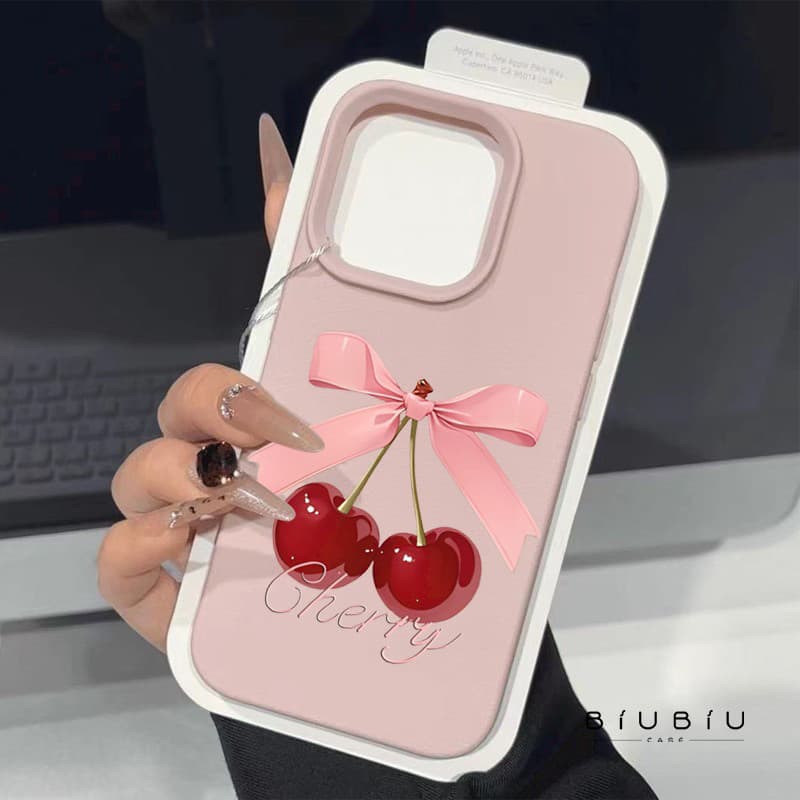 Rosa Bowknot Vermelho Cereja Lichia Design Caso De Telefone Para IPhone 16 17 15 14 13 12 11 Pro Max Plus Capa