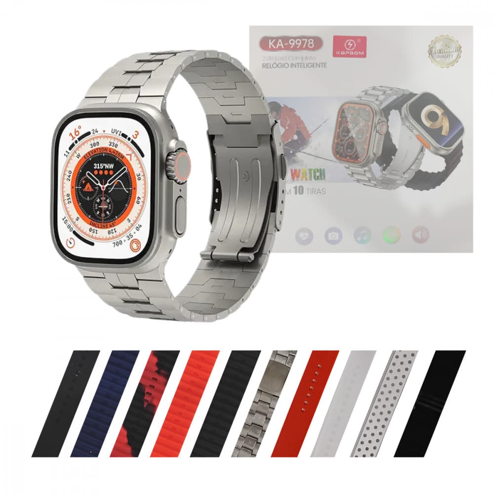 Relógio Smartwatch Ultra 49mm Kapbom KA-9978 Faz Ligações + 10 Pulseiras Premium