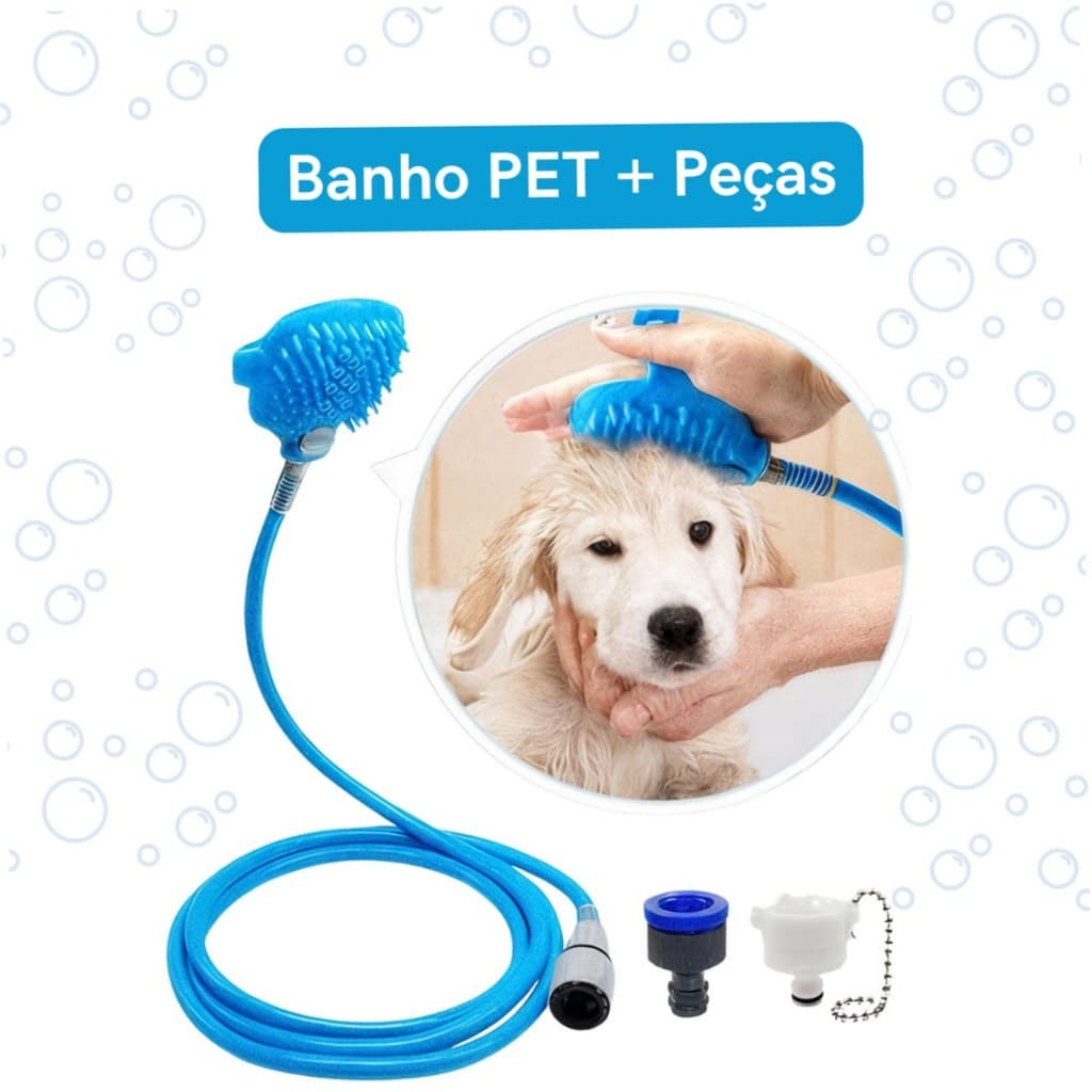 Mangueira Banho Escova Massageadora de Silicone Pets Não Machuca 2,20m - LMZ0255