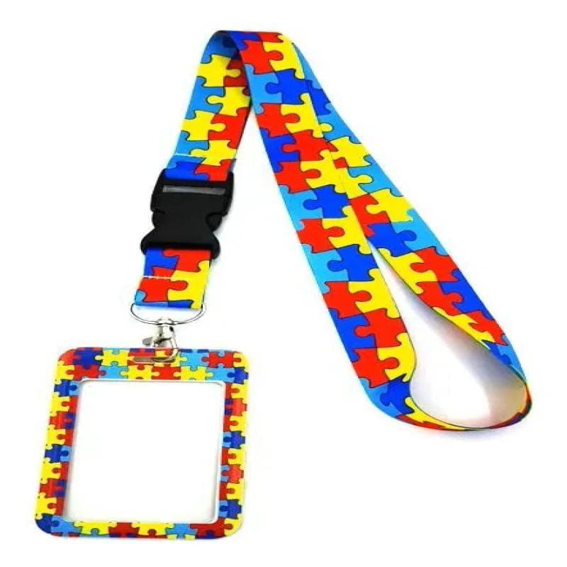 Porta Crachá de Identificação  Autismo + Cordão Quebra Cabeça Autismo– Inclusão, Segurança e Conscientização