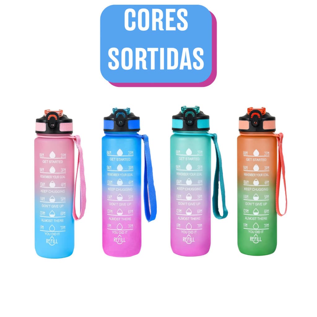Garrafa de Água Motivacional 1 Litro – Marcador de Horário e Frases Inspiradoras - (Cores Sortidas)