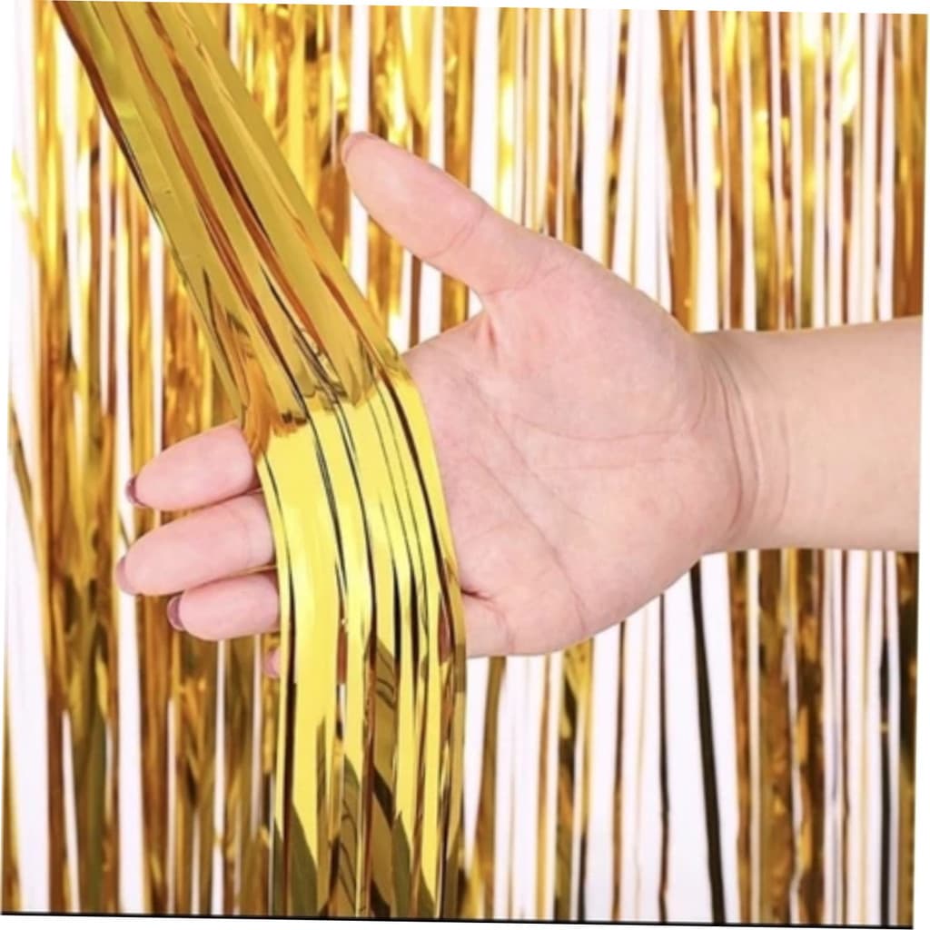 Dourada - Cortina Metalizada Franja 1x2m Decoração Festa Aniversário Painel