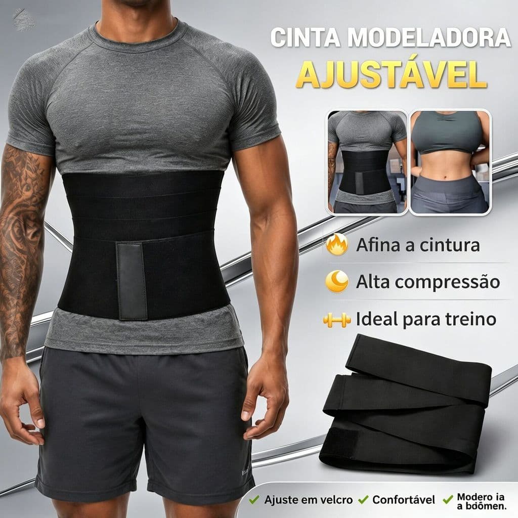 Faixa Ajustável 3M/5M – Cinta Redutora de Medidas Preta Unissex com Suporte para a Região Lombar M03/M04
